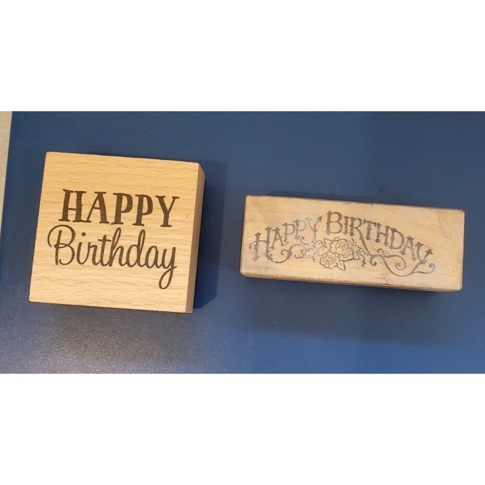 HAPPY BIRTHDAY Wooden Rubber Stamps Set of 2 Hampton Art Crafts Photo Books Card